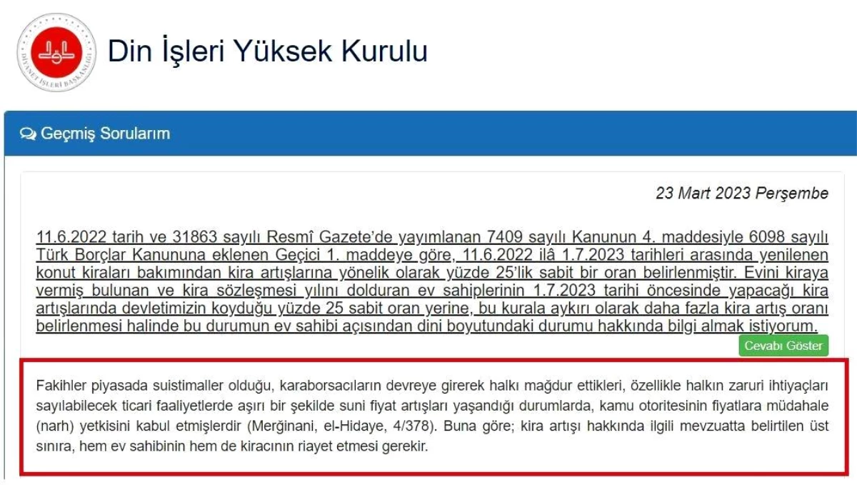 Trabzonlu kira artışı ile ilgili Din İşleri Yüksek Kurulu\'na fetva başvurusunda bulundu, kurul cevabını siteden duyurdu