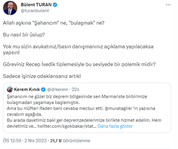 AK Partili Bülent Turan'dan Kerem Kınık'a tepki: Bu nasıl üslup, işinize odaklanın artık