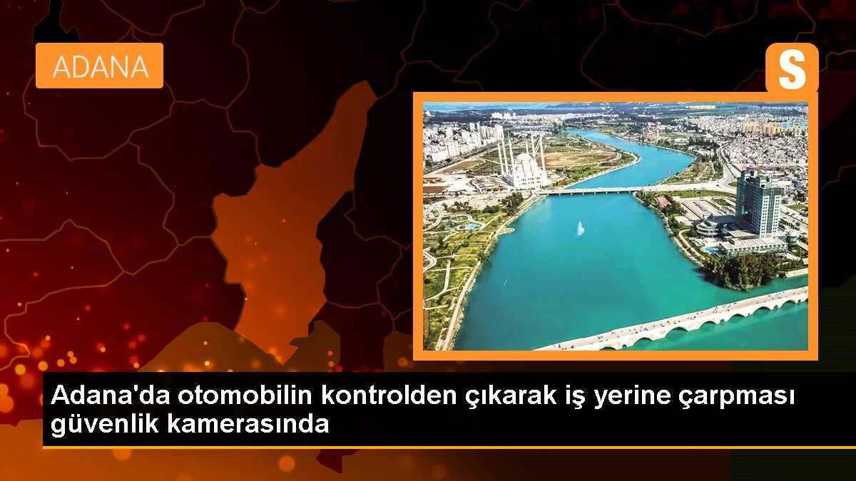 Adana\'da otomobilin kontrolden çıkarak iş yerine çarpması güvenlik kamerasında