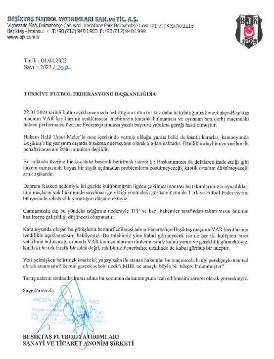 TFF'nin açıklamalarının ardından Beşiktaş'tan resmi başvuru! VAR kayıtlarını açıklayın TFF'nin açıklamalarının ardından Beşiktaş'tan resmi başvuru! VAR kayıtlarını açıklayın