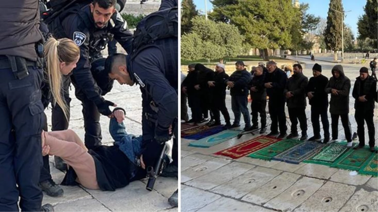 Gece yarısı Mescid-i Aksa\'ya baskın yapan İsrail polisinden bir skandal daha! Namaz kılmak isteyen cemaate engel oldular