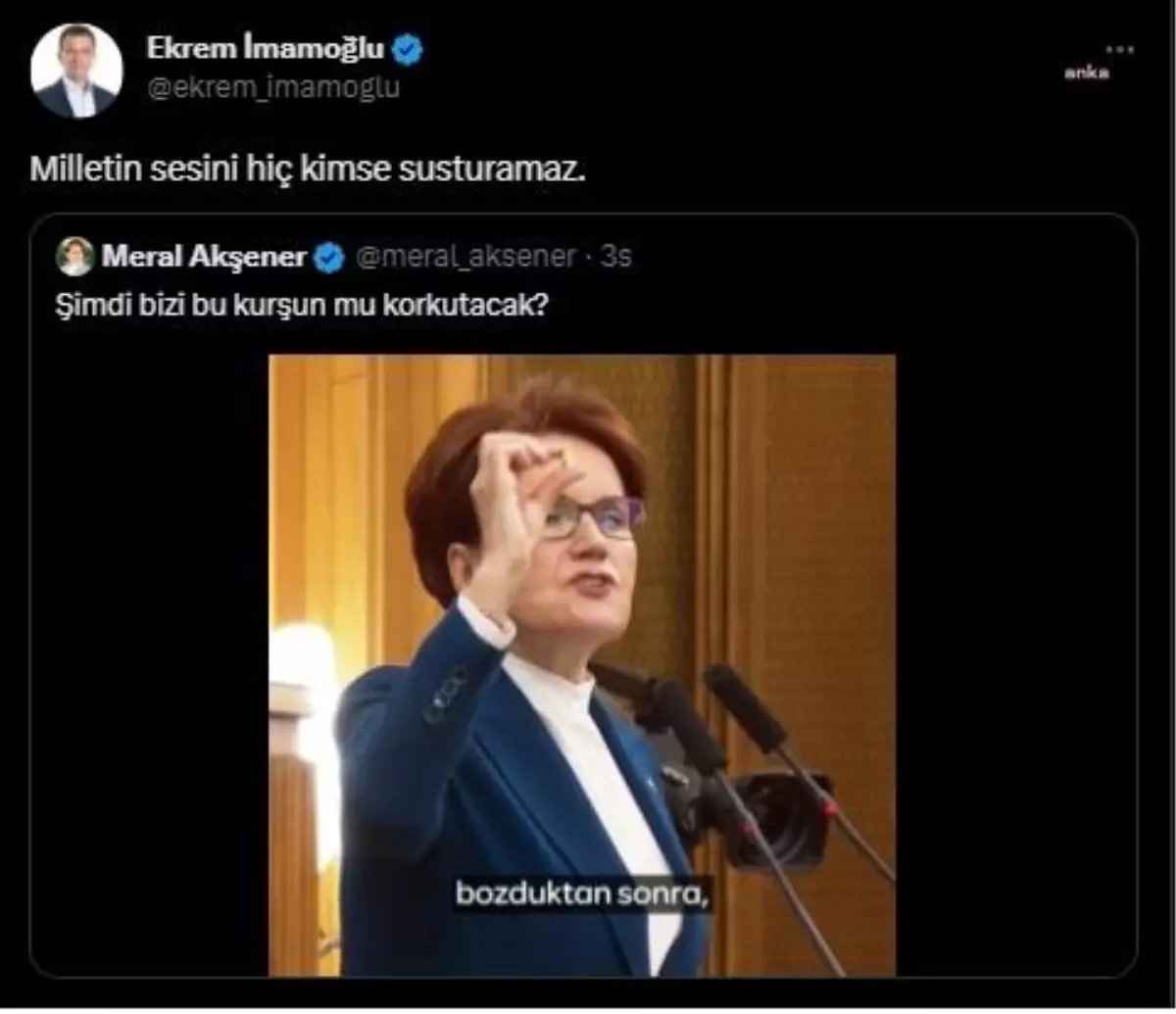 İmamoğlu\'ndan Akşener\'e Destek: "Milletin Sesini Hiç Kimse Sustaramaz"