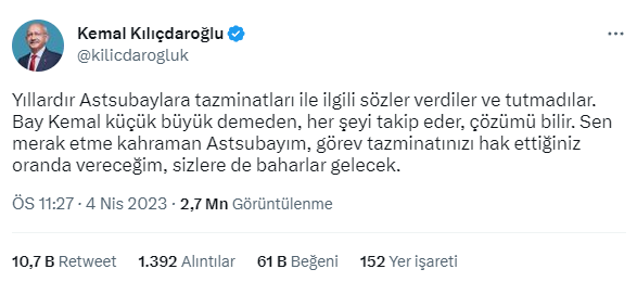 Seçimler yaklaşırken Kılıçdaroğlu'ndan bir vaat daha: Kahraman Astsubayım, tazminatınızı hak ettiğiniz oranda vereceğim