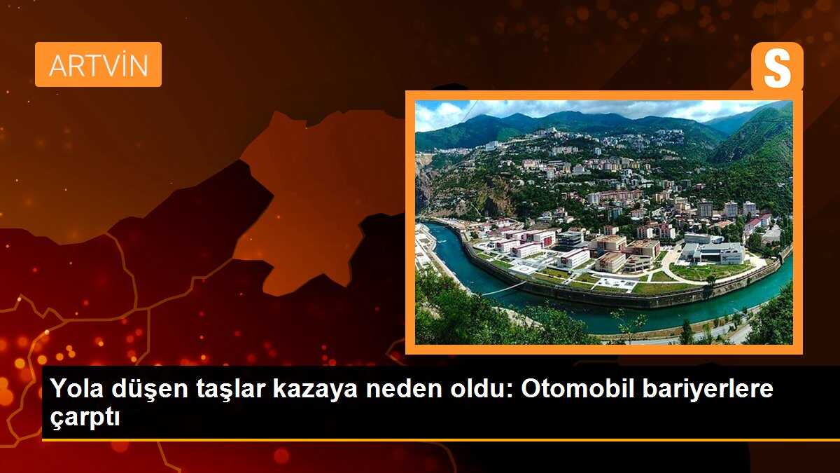 Yola düşen taşlar kazaya neden oldu: Otomobil bariyerlere çarptı