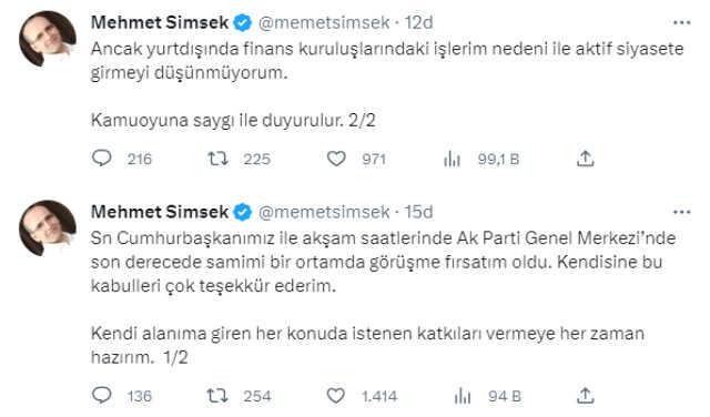 'Aktif siyasete girmeyeceğim' demişti! Ekonomi yönetiminde Mehmet Şimşek sürprizi