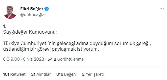 Eski Bakan Fikri Sağlar: 3 Nisan'da Kılıçdaroğlu ve İnce arasında bir uzlaşma görüşmesi gerçekleştirdim
