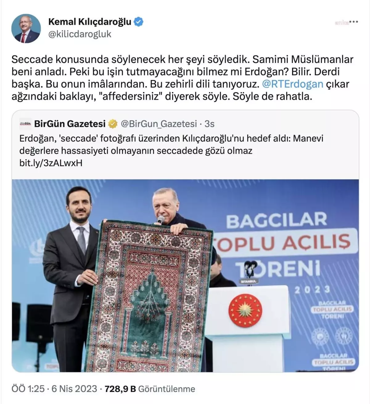 Kılıçdaroğlu\'ndan Erdoğan\'a \'Seccade\' Yanıtı: Bu Zehirli Dili Tanıyoruz.