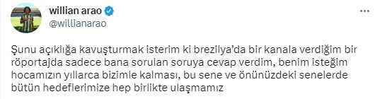 İki kez özür diledi! Tepkilerin odağındaki Willian Arao'dan taraftara mesaj