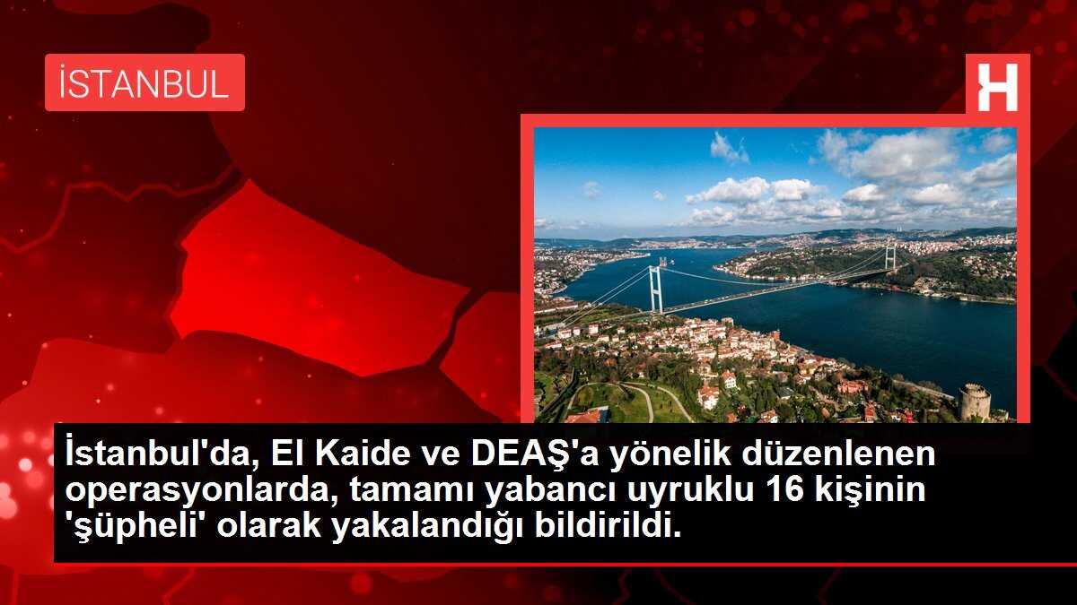 İstanbul'da, El Kaide ve DEAŞ'a yönelik düzenlenen operasyonlarda, tamamı yabancı uyruklu 16 kişinin 'şüpheli' olarak yakalandığı bildirildi.