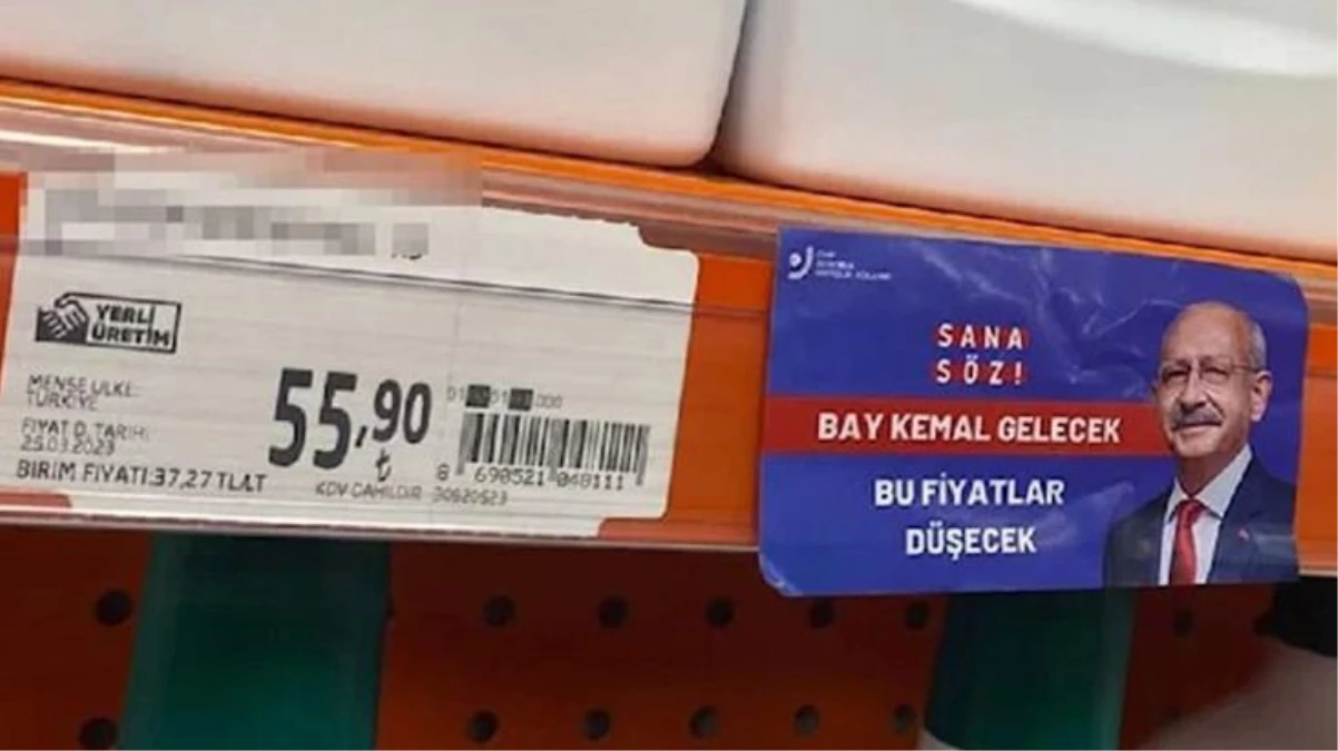 Erdoğan ve Bahçeli\'nin ardından bu kez market raflarına Kılıçdaroğlu etiketleri asıldı: Sana söz bu fiyatlar düşecek