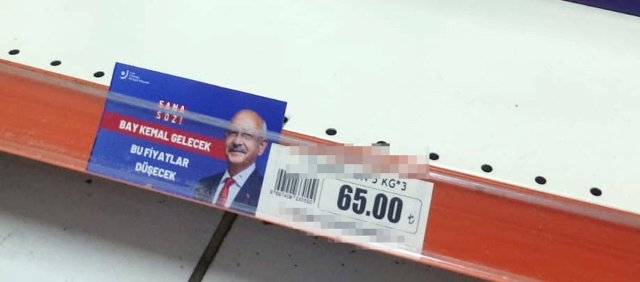 Erdoğan ve Bahçeli'nin ardından bu kez market raflarına Kılıçdaroğlu etiketleri asıldı: Sana söz bu fiyatlar düşecek