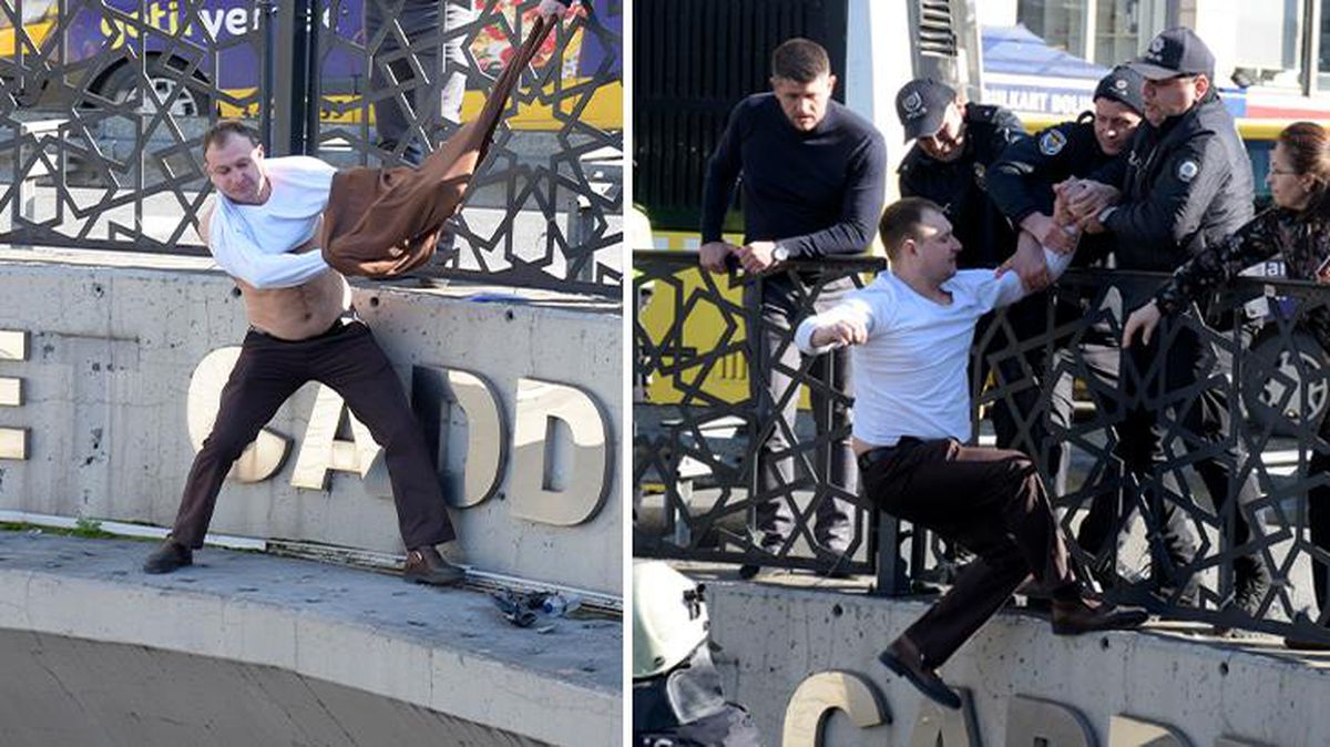 Ukraynalı eski polis, Taksim'de 'Savaşı durdurun' diyerek intihar girişiminde bulundu