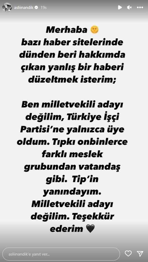 Oyuncu Aslı İnandık Türkiye İşçi Partisi'ne üye olduğunu duyurdu