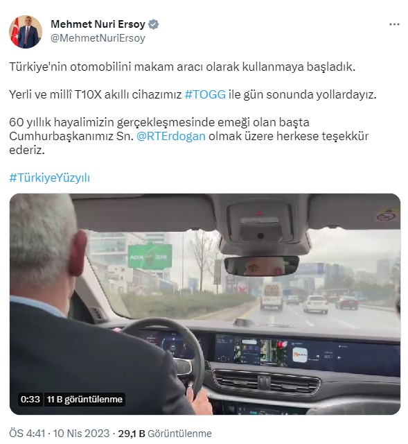 Adalet Bakanı Bekir Bozdağ, Togg ile ilk sürüşünü gerçekleştirdi
