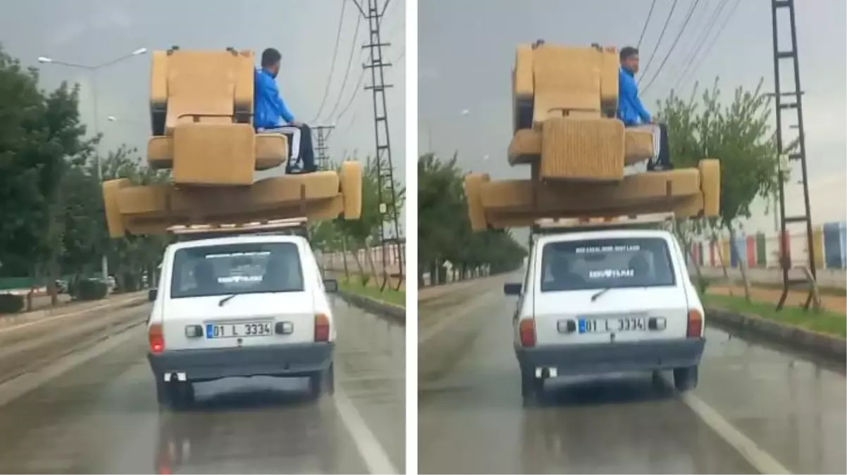 Tehlike dolu yolculuk, yürekleri ağza getirdi! Aracın tavanındaki koltuk takımına oturarak seyahat etti