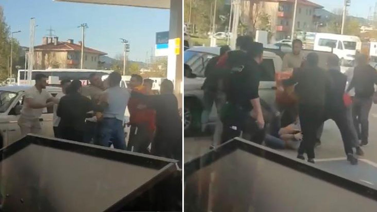Benzinlikte ortalık savaş alanına döndü! İşte yumrukların havada uçuştuğu kavgaya ait görüntüler