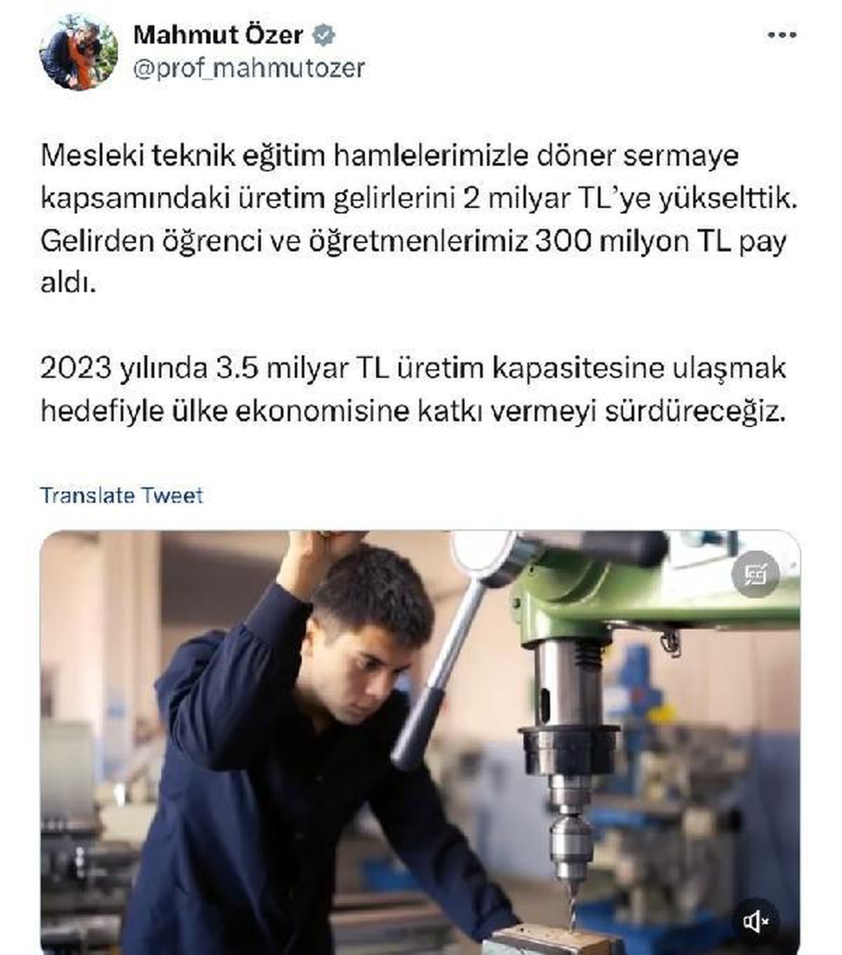 Bakan Özer: Mesleki ve teknik eğitim kurumlarının üretim gelirini 2 milyar TL\'ye yükselttik
