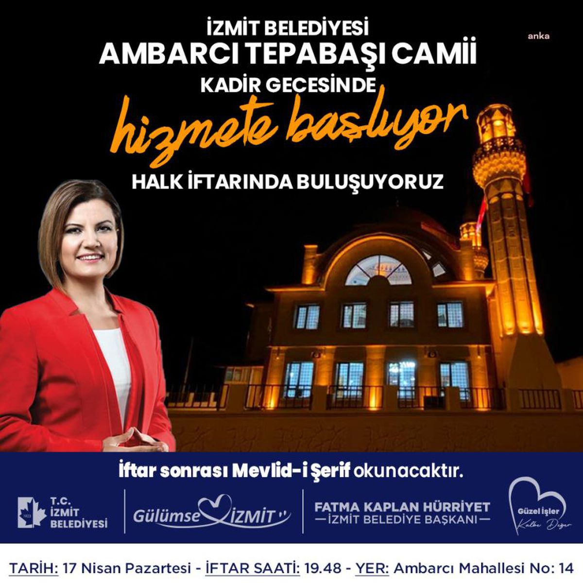 İzmit Belediyesi Ambarcı Tepebaşı Camii Yarın Açılıyor
