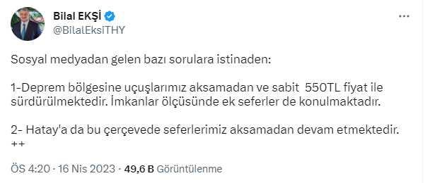 THY'den Hatay'a uçuşların durdurulduğu iddiasına yanıt: NOTAM sebebiyle gidişte yolcu alınmamaktadır