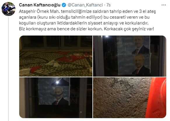 CHP'nin İstanbul'daki seçim bürosuna yapılan saldırıya ilişkin Valilik'ten açıklama: Şüphelilerin yakalanması için çalışmalar sürüyor CHP'nin İstanbul'daki seçim bürosuna yapılan saldırıya ilişkin Valilik'ten açıklama: Şüphelilerin yakalanması için çalışmalar sürüyor