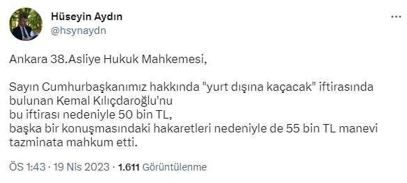Cumhurbaşkanı Erdoğan, Kemal Kılıçdaroğlu'ndan 105 bin lira manevi tazminat kazandı