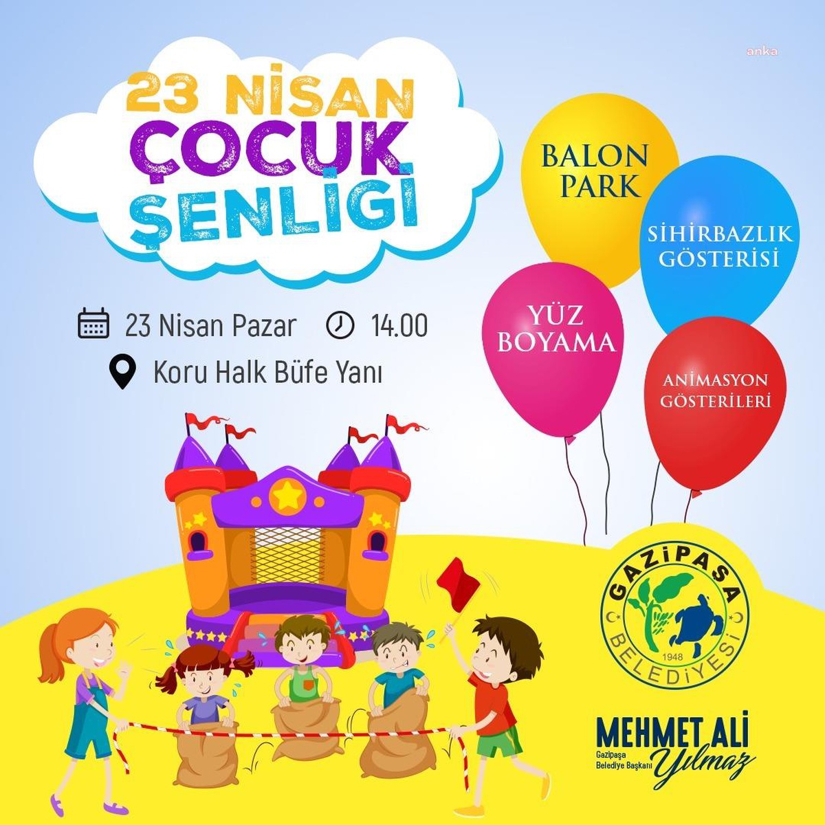Gazipaşa Belediyesi tarafından 23 Nisan\'da Çocuk Şenliği düzenlenecek