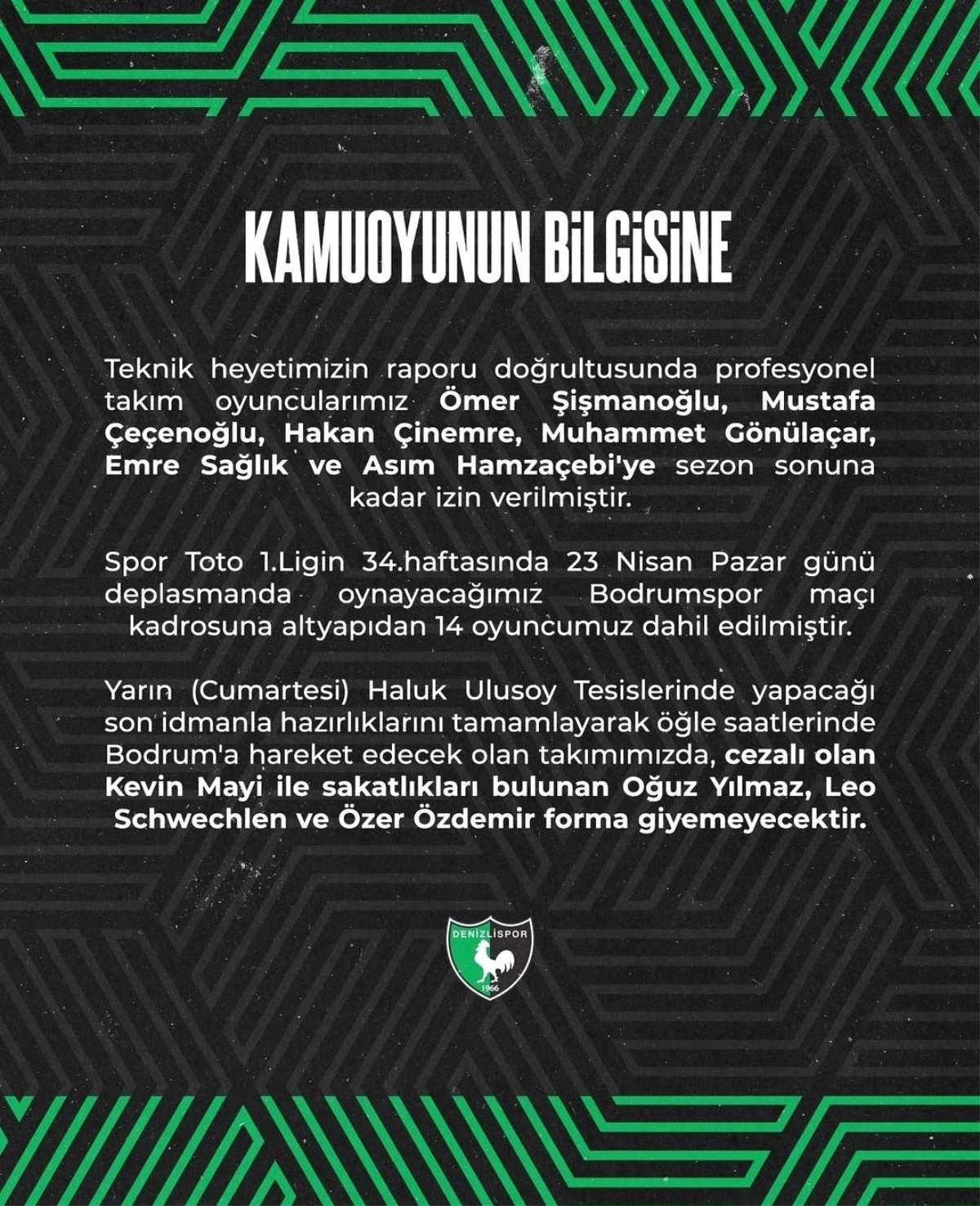 A. Denizlispor, Bodrumspor maçı için altyapıdan gençleri kadroya dahil etti