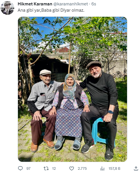 Hikmet Karaman anne ve babasının fotoğrafını paylaşıp anlamlı bir not düştü
