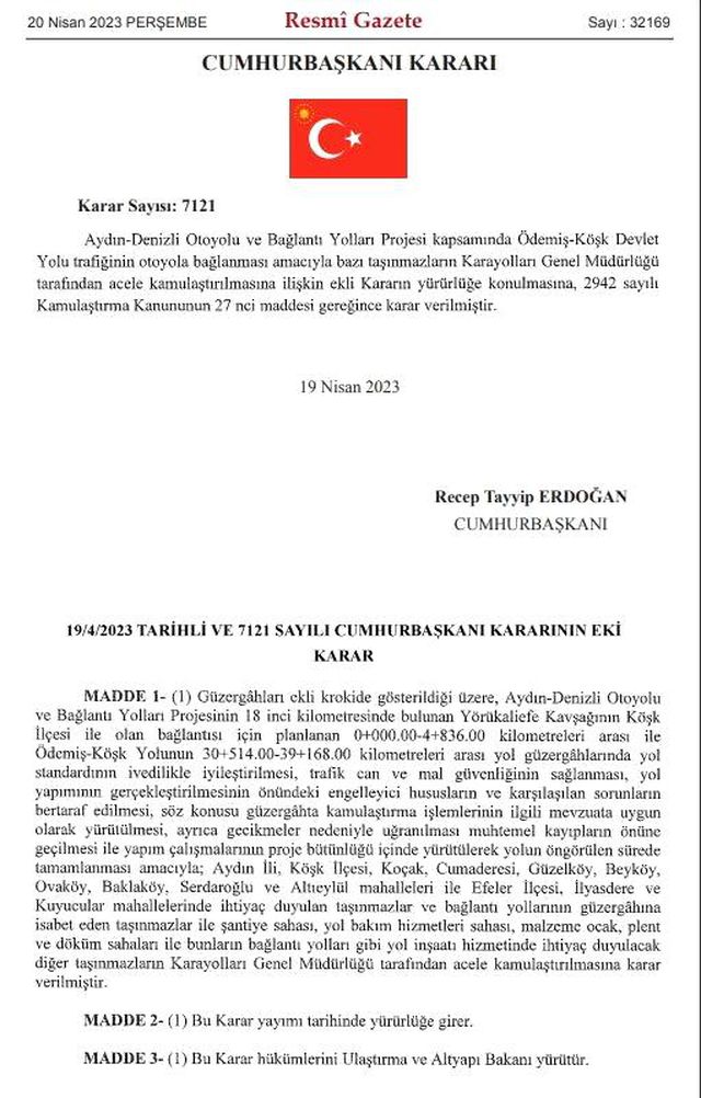 Tarımsal ticaret için büyük öneme sahip Köşk Ödemiş Karayolu projesi Resmi Gazete'de yayınlandı Tarımsal ticaret için büyük öneme sahip Köşk Ödemiş Karayolu projesi Resmi Gazete'de yayınlandı