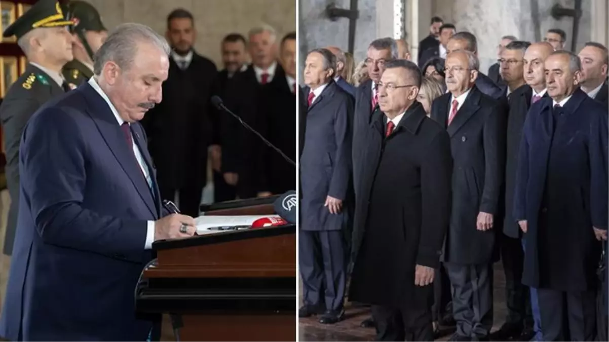 Devlet erkanı 23 Nisan için Ata'nın huzurunda! İşte Şentop'un Anıtkabir defterine düştüğü not
