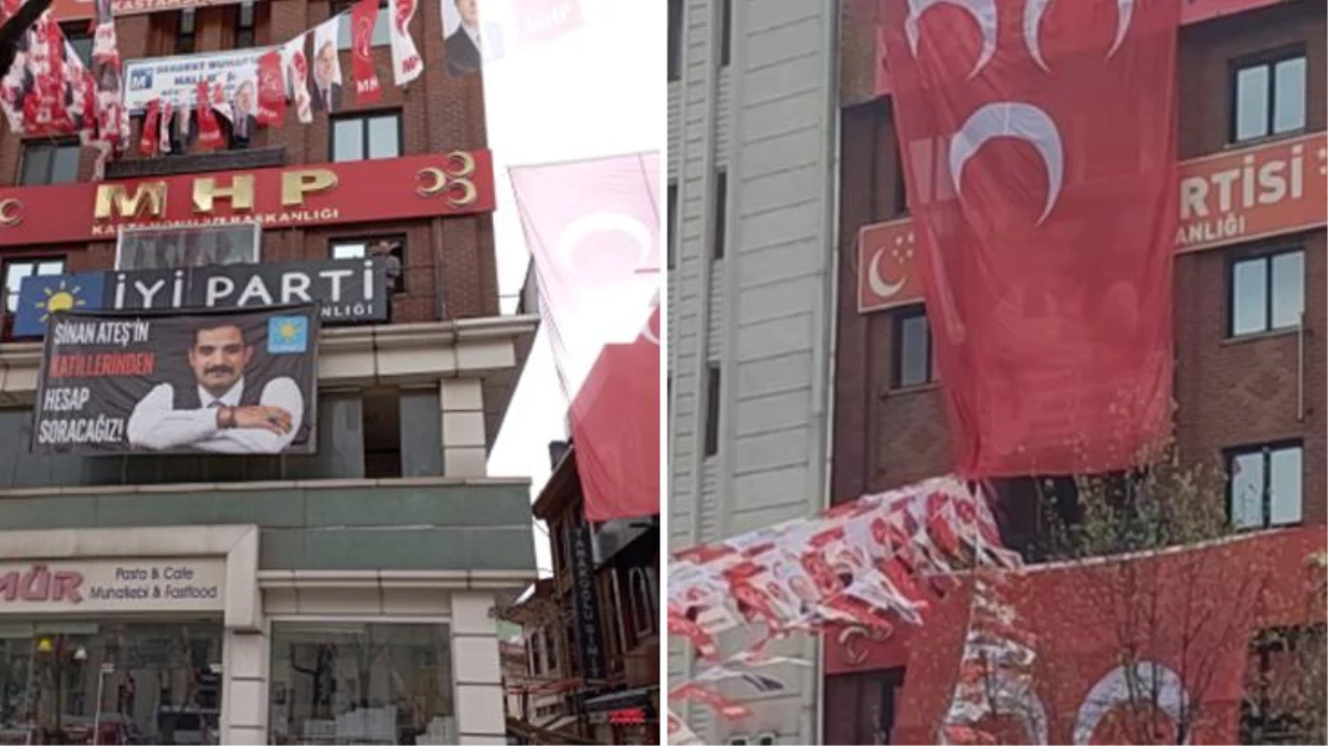 Bahçeli\'nin mitingi öncesi İYİ Parti ve MHP il başkanlıkları arasında pankart düellosu