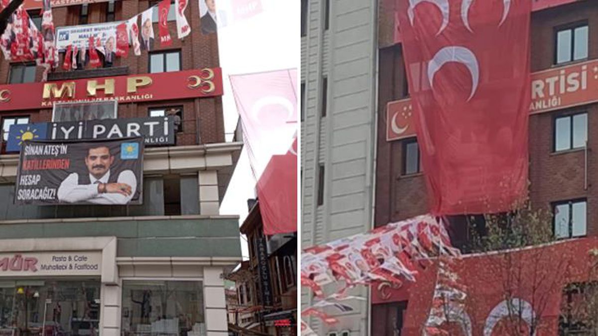 Bahçeli'nin mitingi öncesi İYİ Parti ve MHP il başkanlıkları arasında pankart düellosu