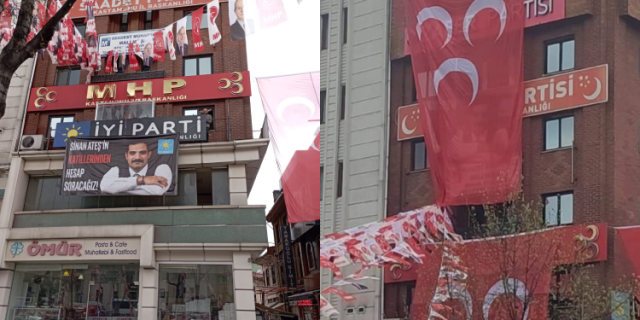Bahçeli'nin mitingi öncesi İYİ Parti ve MHP il başkanlıkları arasında pankart düellosu