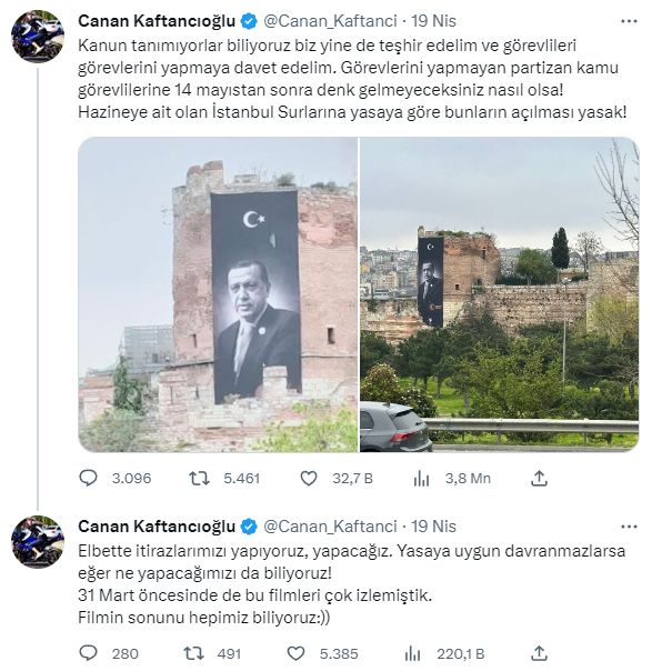 Cumhurbaşkanı Erdoğan'ın İstanbul Ayvansaray'daki tarihi sura asılan pankartı kaldırıldı