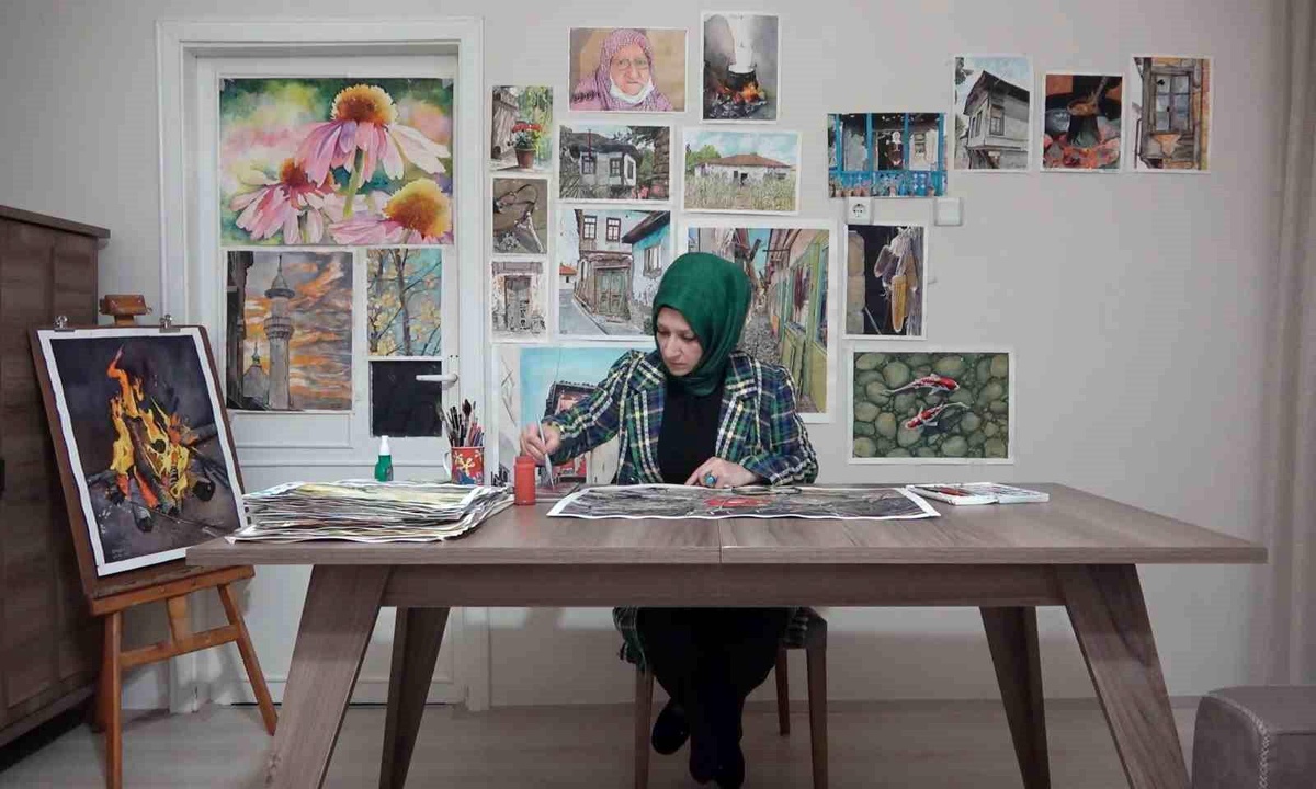 Ressam Şengül Otman, depremzede çocuklar için sulu boya çalışması yaptı
