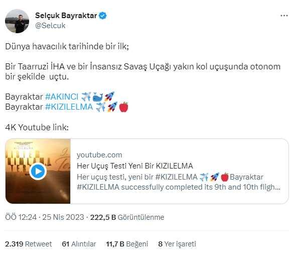 Dünya havacılık tarihinde bir ilk! Bayraktar Kızılelma ve Akıncı kol uçuşu gerçekleştirdi