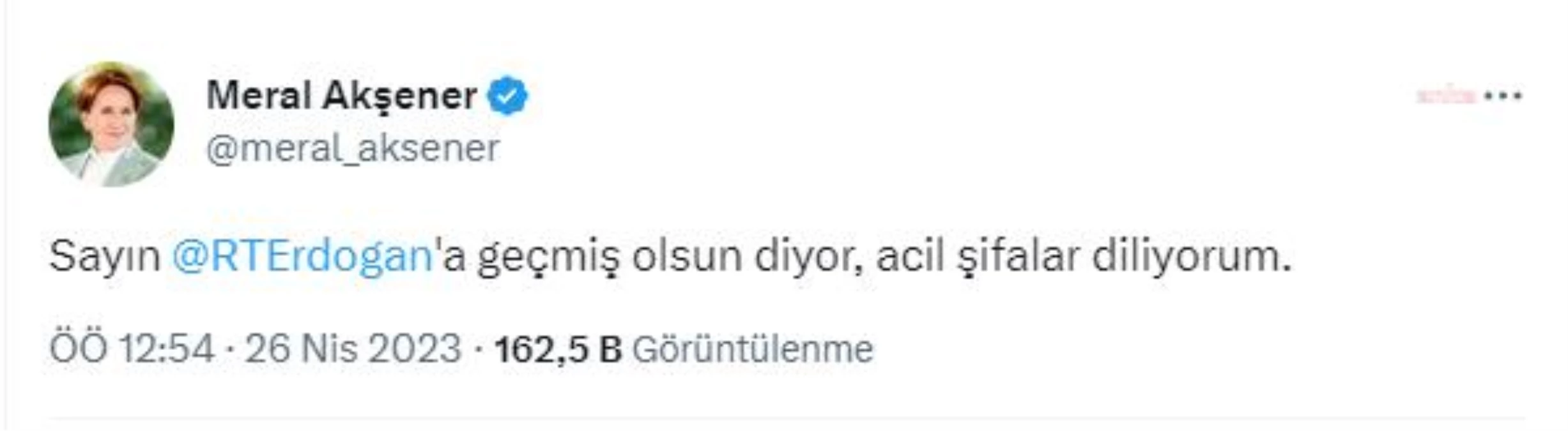 Meral Akşener, Cumhurbaşkanı Erdoğan\'a geçmiş olsun dileklerini iletti