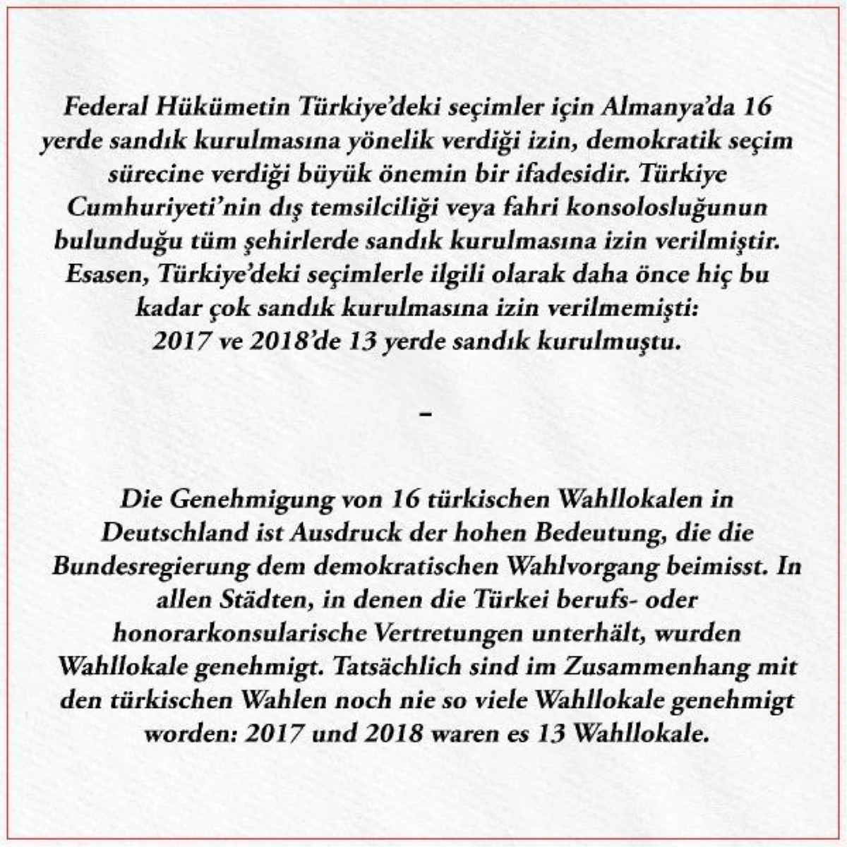 Almanya, Türkiye\'deki seçimler için 16 yerde sandık kurulmasına izin verdi