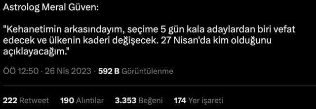 Astrolog Meral Güven'in seçime 5 gün kala, Cumhurbaşkanı adaylarından birinin öleceğini söylediği iddiası