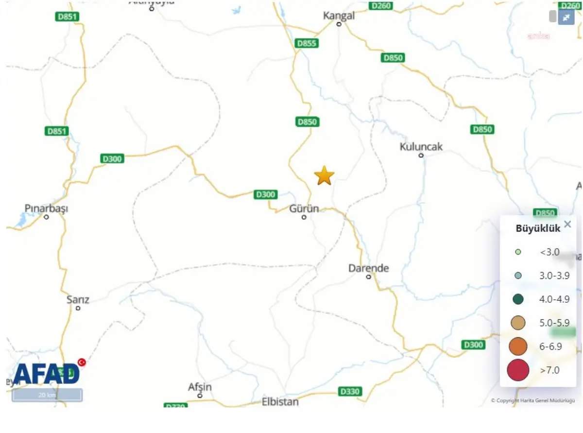Sivas\'ta 4.3 büyüklüğünde deprem