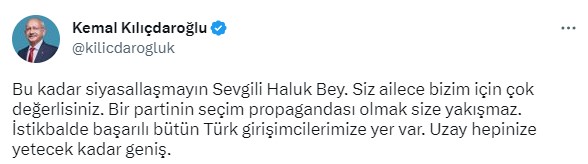 'Bizim için çok değerlisiniz' diyen Kılıçdaroğlu'na Haluk Bayraktar'dan yanıt gecikmedi