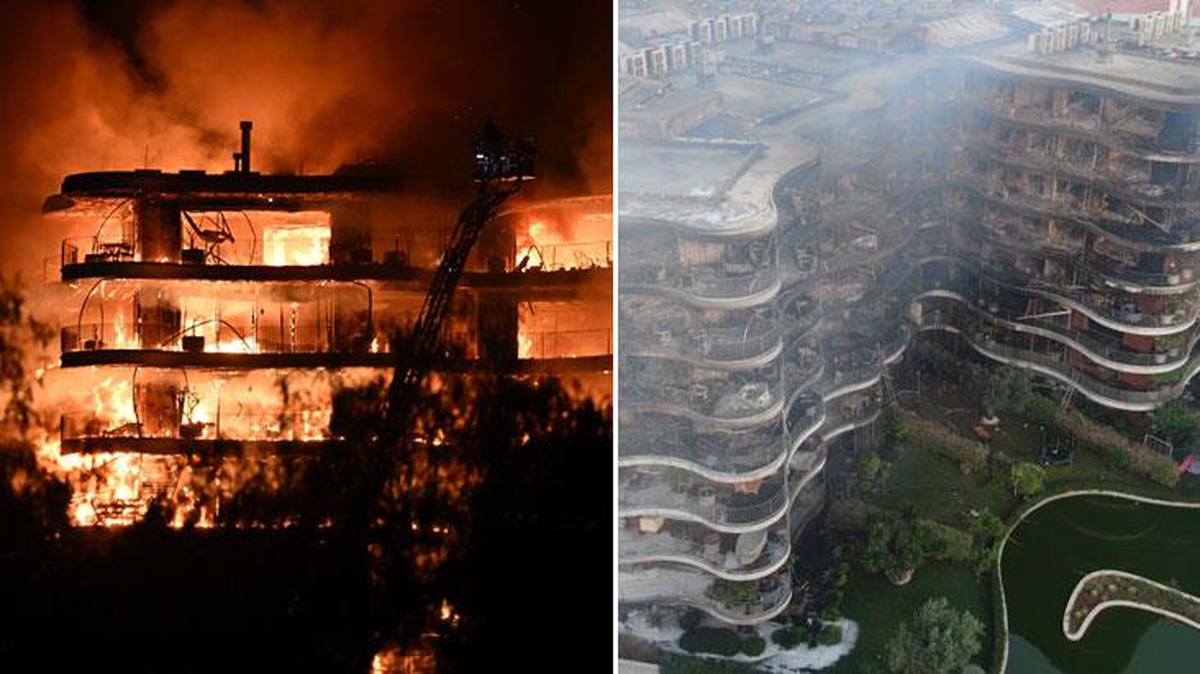 İzmir Narlıdere\'de yaşanan site yangınındaki ağır bilanço, sabahın ilk saatlerinde böyle görüntülendi
