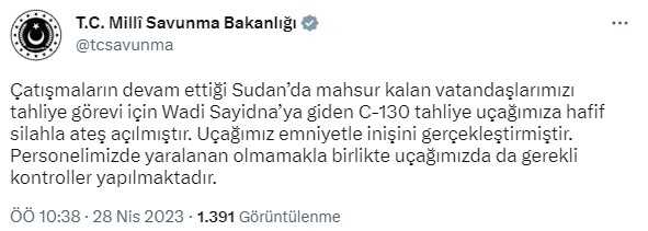 Son Dakika! Sudan'a giden Türk tahliye uçağına ateş açıldı, saldırıya uğrayan uçak emniyetle indi Son Dakika! Sudan'a giden Türk tahliye uçağına ateş açıldı, saldırıya uğrayan uçak emniyetle indi
