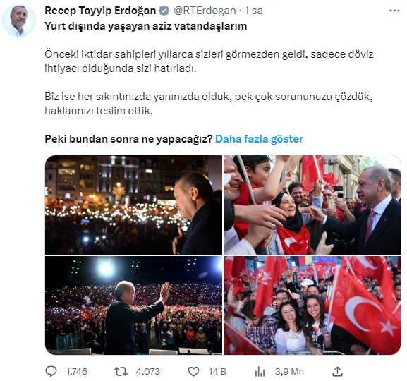 Cumhurbaşkanı Erdoğan'dan yurt dışında yaşayan vatandaşlara yönelik paylaşım Cumhurbaşkanı Erdoğan'dan yurt dışında yaşayan vatandaşlara yönelik paylaşım