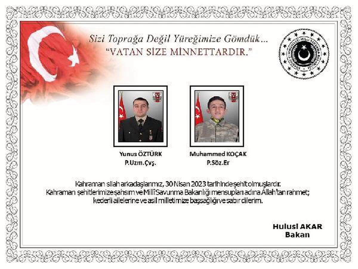 Bakan Akar\'dan Şehit Askere Taziye Mesajı