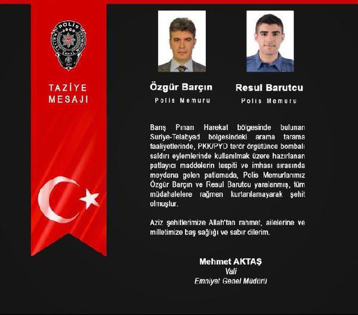 Suriye Tel Abyad\'da Gerçekleşen Patlamada 2 Polis Şehit Oldu