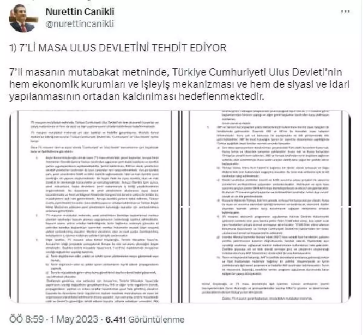 AK Parti Genel Başkan Yardımcısı Canikli: \'7\'li masa ulus devletini tehdit ediyor\'