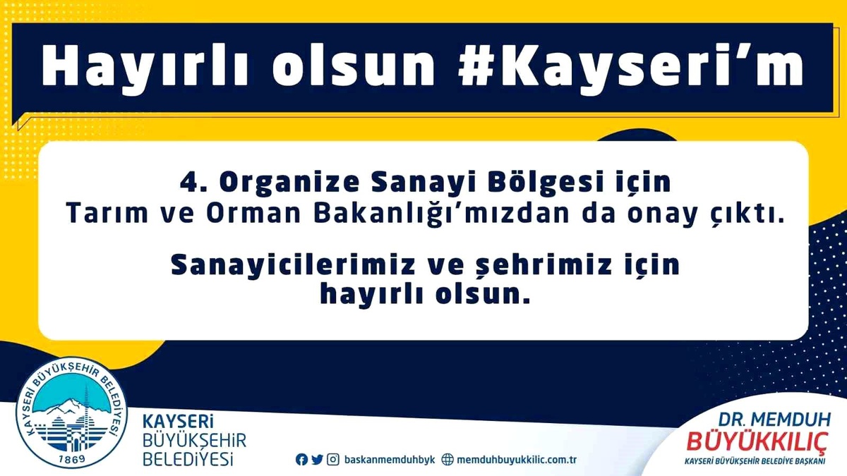 Kayseri\'ye 4. Organize Sanayi Bölgesi için onay çıktı