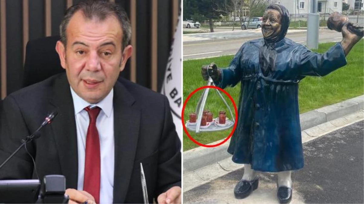 Bolu Belediye Başkanı Tanju Özcan, heykelin tepsisinin eksik olduğunu fark edince AK Parti\'yi suçladı, ancak gerçek kısa sürede ortaya çıktı