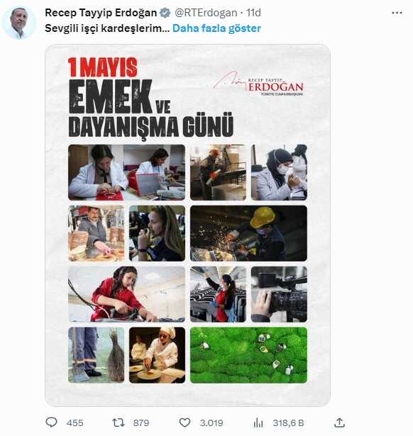 Cumhurbaşkanı Erdoğan'dan 1 Mayıs mesajı Cumhurbaşkanı Erdoğan'dan 1 Mayıs mesajı